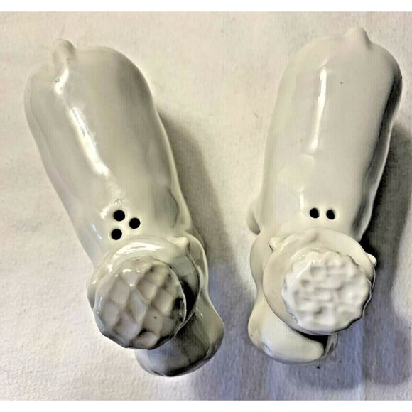 Hippo Salt & Pepper Shakers Ceramic  White with Gold Fleck Ears - Picture 10 of 12